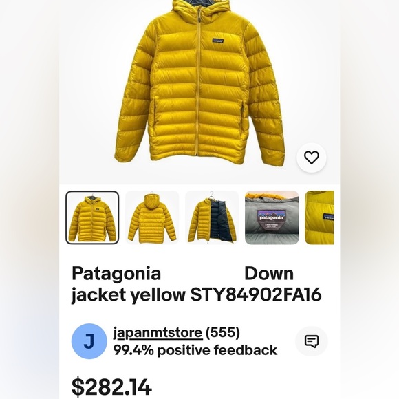 PATAGONIA MENS HI-LOFT DOWN SWEATER HOODY. L 600 DOWN 84902 DEADSTOCK SULFUR YEL - Picture 10 of 15